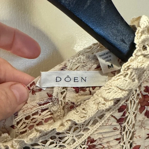 Doen Cream Maxi Dress with Burgundy Floral Print and Lace Trim - Picture 2 of 7